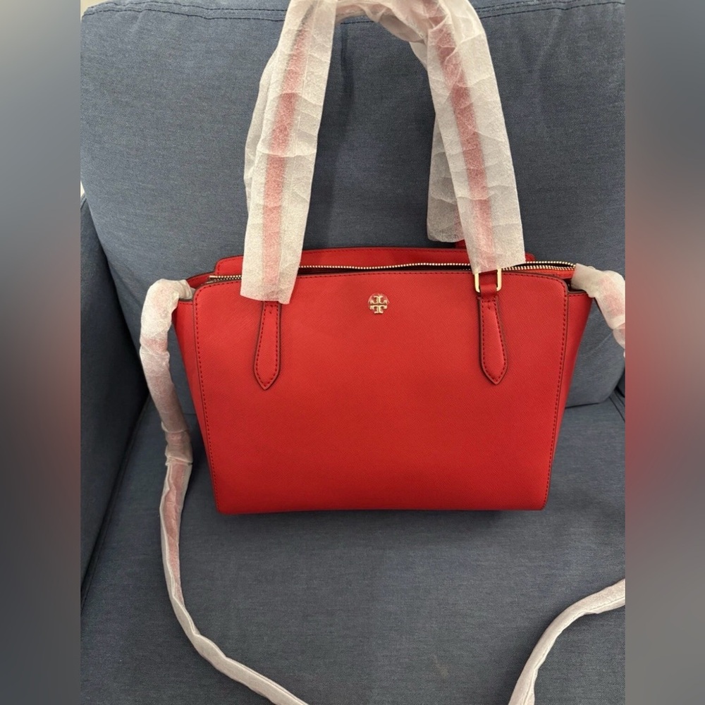 Tory Burch Emerson Small Top Zip Tote Color  Brilliant Red